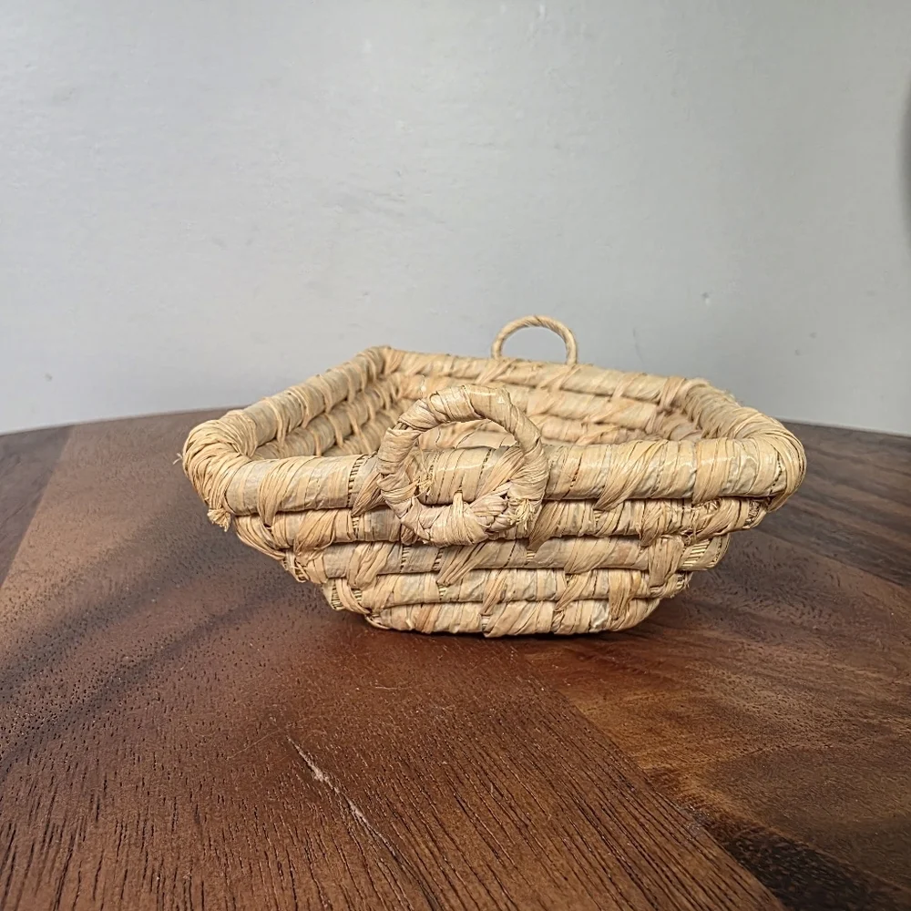 Handwoven Mini Rectangular Seagrass Serving Tray - Natural Small Trinket Tray